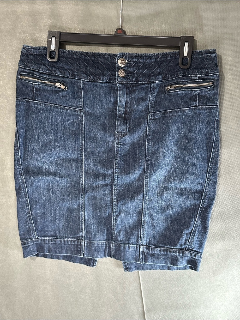 Lane Bryant Denim Mini Pencil Skirt Dark Wash Stretch Panel Detail Size 14
